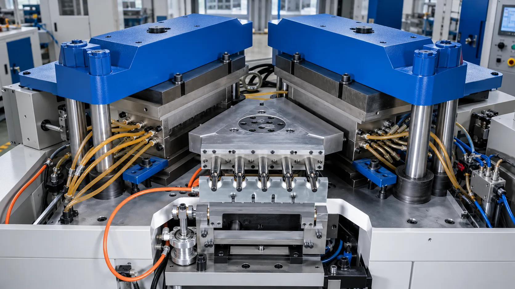 ABS IBM ZQ Series Machine Internal Structure Korea Ever-Power Korea Ever-Power ZQ series IBM machine internal structure configured for ABS engineering plastic container production showing injection blow stripping stations for ABS mirror-gloss cosmetic and industrial containers