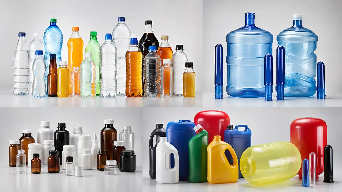 Serie di bottiglie in PET per acqua, bevande, pesticidi e prodotti chimici — Stampaggio a soffiaggio Ever-Power